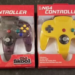 2 N64 Controllers - Atomic Purple & Yellow (NEW) - Nintendo64 - Old Skool
